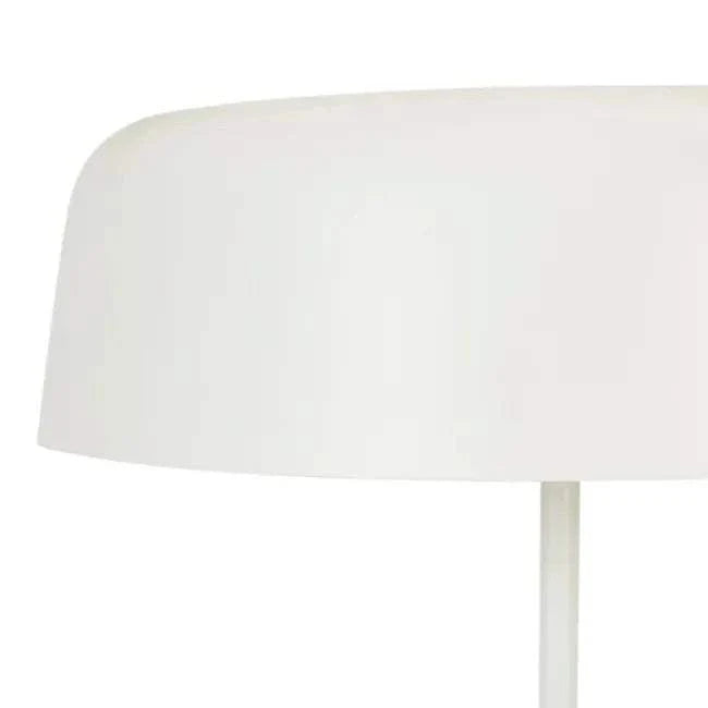 Easton Marquee Floor Lamp with natural travertine base and matte ivory shade in modern design