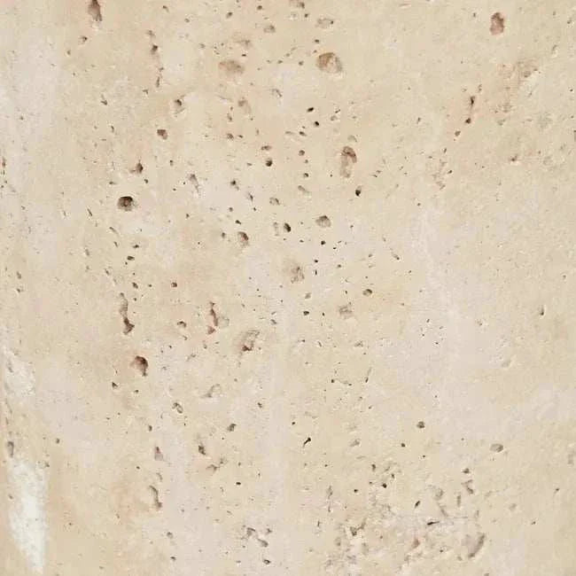 Easton Marquee Floor Lamp with natural travertine base and matt ivory metal frame for modern elegant lighting