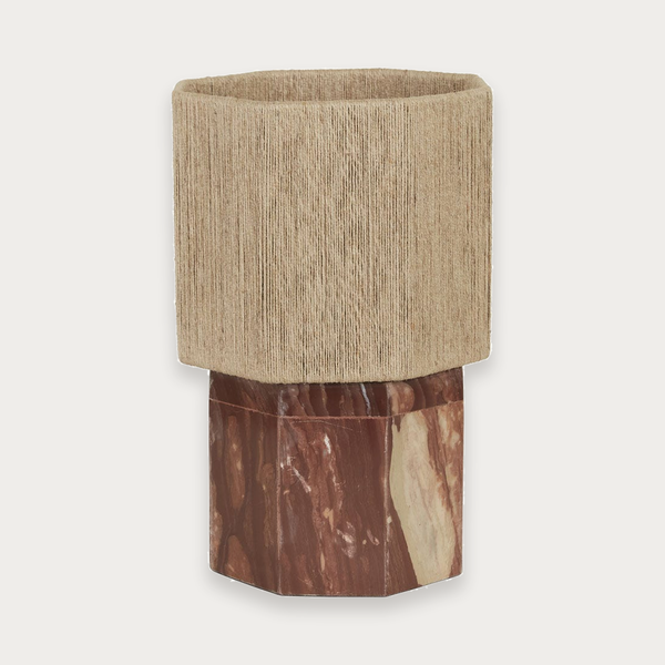 GlobeWest Elio Thread Table Lamp - Maroon Marble - Natural Jute