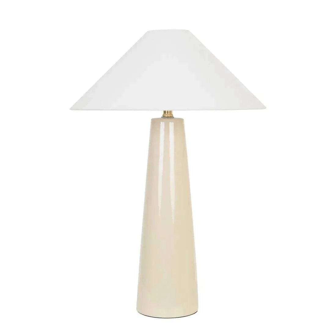 GlobeWest Lorne Canopy Table Lamp with beige ceramic base and white linen shade
