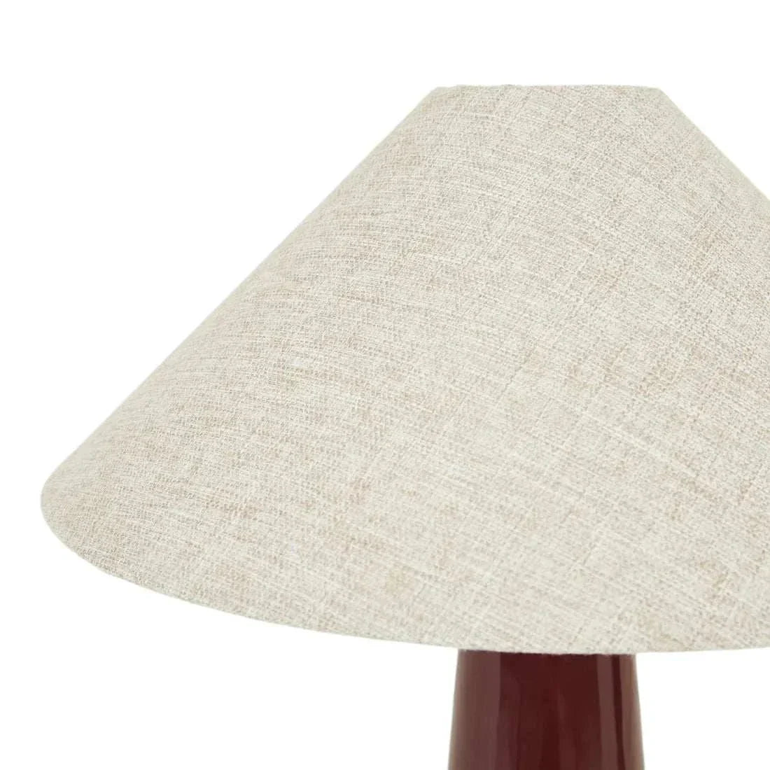 GlobeWest Lorne Canopy Lamp in Shiraz ceramic base with ivory linen shade on side table