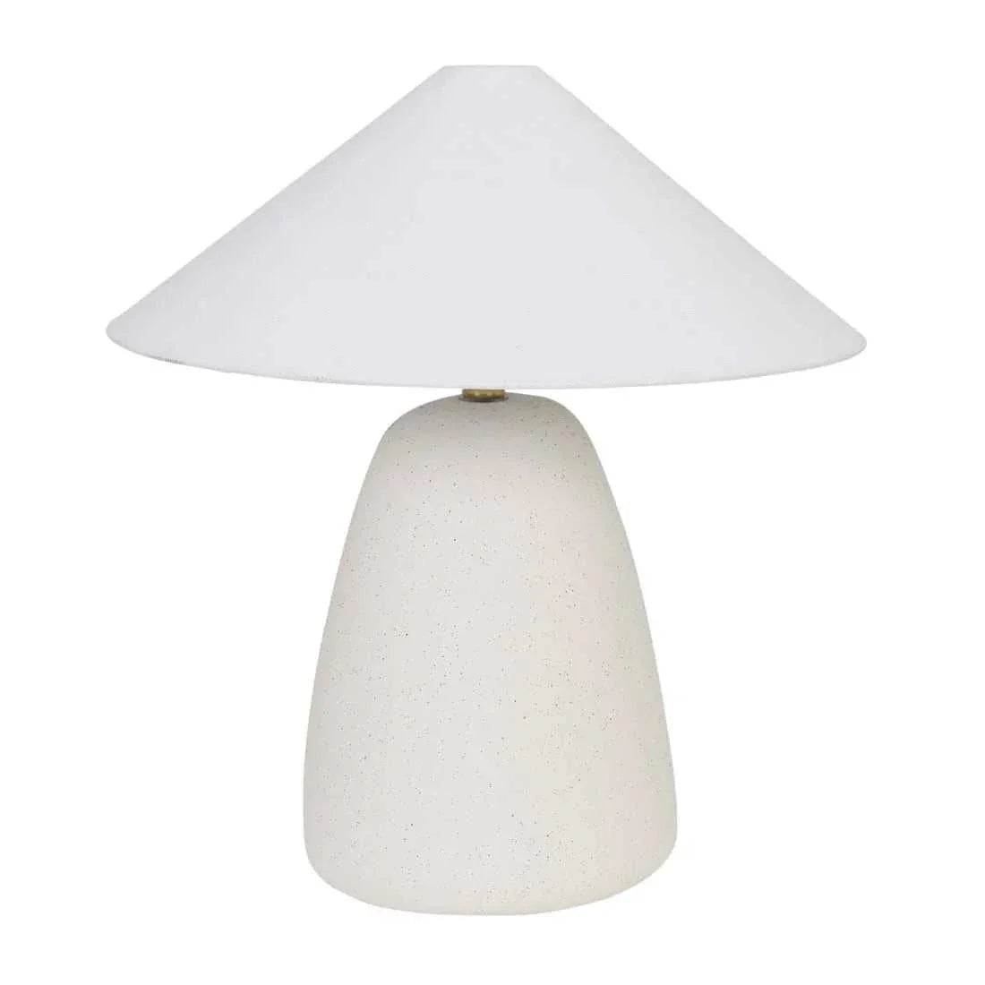 GlobeWest Lorne Pebble Table Lamp with white sand matte ceramic base and white cotton linen shade
