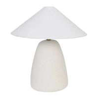 GlobeWest Lorne Pebble Table Lamp with white sand matte ceramic base and white cotton linen shade