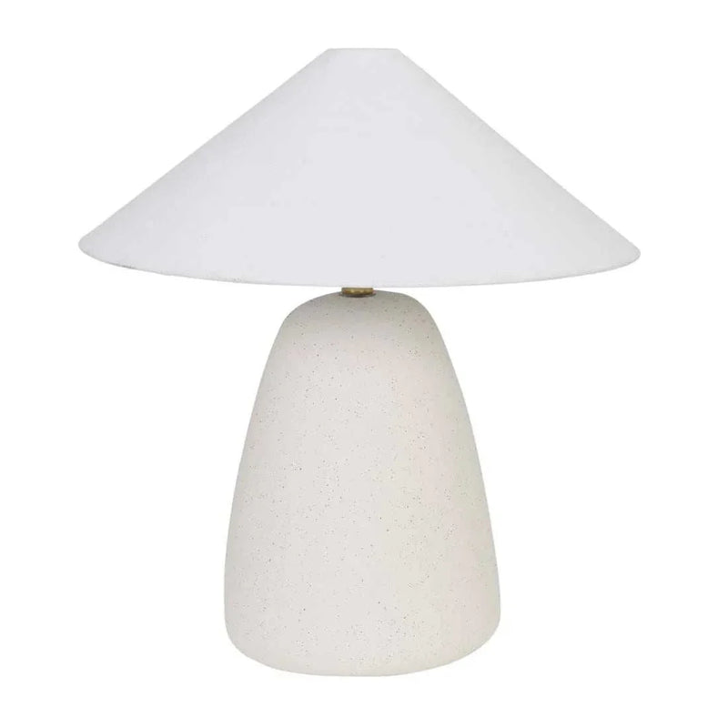 GlobeWest Lorne Pebble Table Lamp with white sand matte ceramic base and white cotton linen shade
