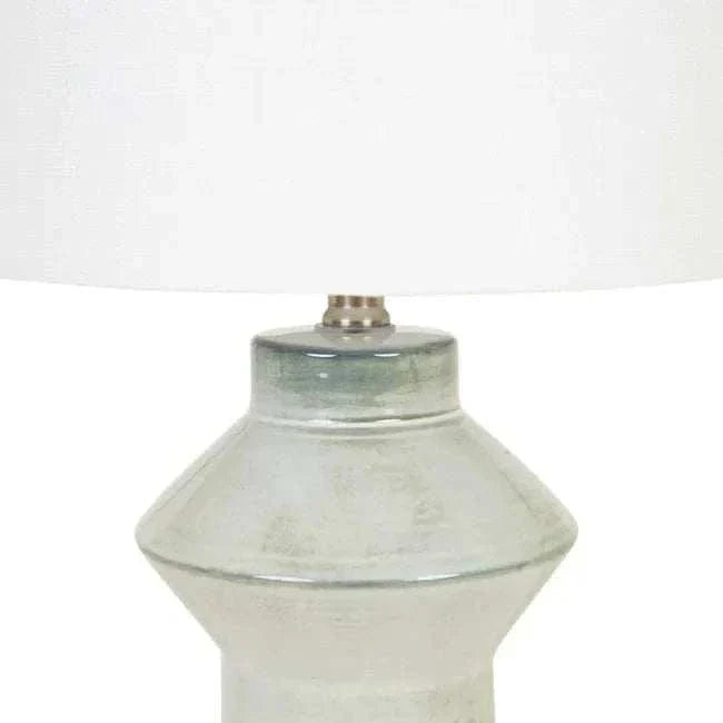 GlobeWest Lorne Post Table Lamp with light grey ceramic base and ivory fabric shade