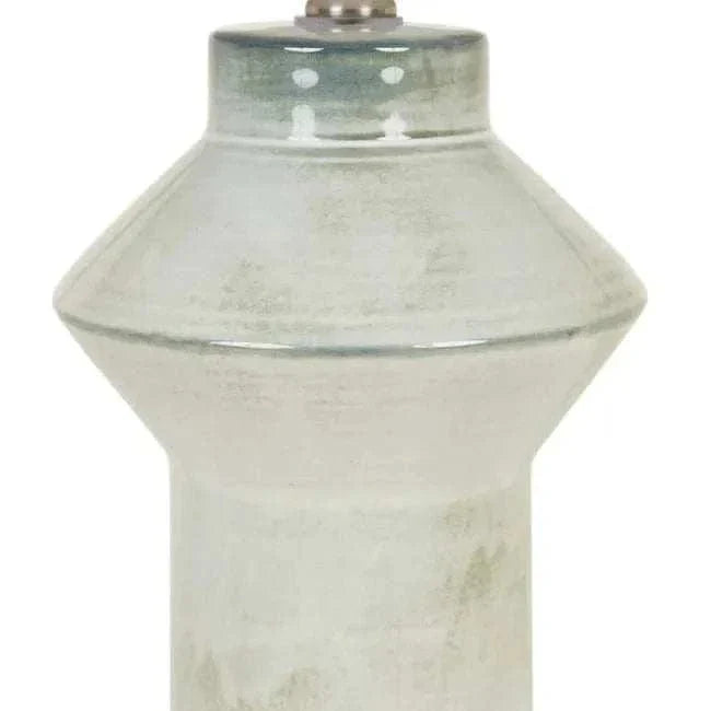 GlobeWest Lorne Post Table Lamp with light grey ceramic base and ivory fabric shade