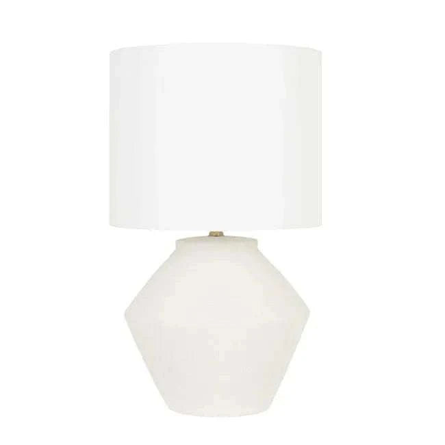 GlobeWest Lorne Roan Table Lamp with white sand ceramic base and ivory shade, modern tonal design
