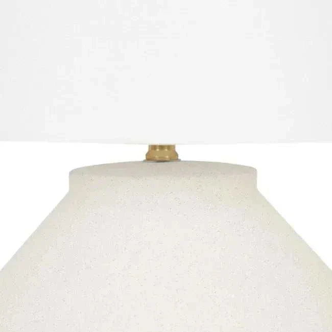 GlobeWest Lorne Roan Table Lamp with white sand ceramic base and ivory cotton linen shade