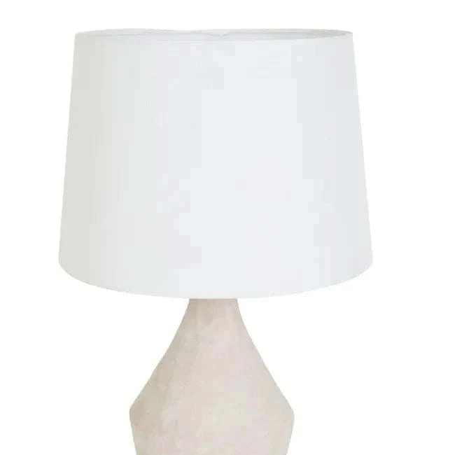 GlobeWest Lorne Shore Table Lamp with sandy chalk ceramic base and ivory cotton-linen drum shade