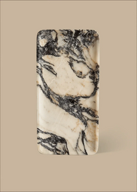 Linea Rectangle Marble Tray made of premium Calacatta Viola marble with natural black and violet veins, minimalist rectangular design.