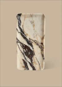 Linea Rectangle Marble Tray made from Calacatta Viola marble with violet veins, rectangular shape, minimalist design