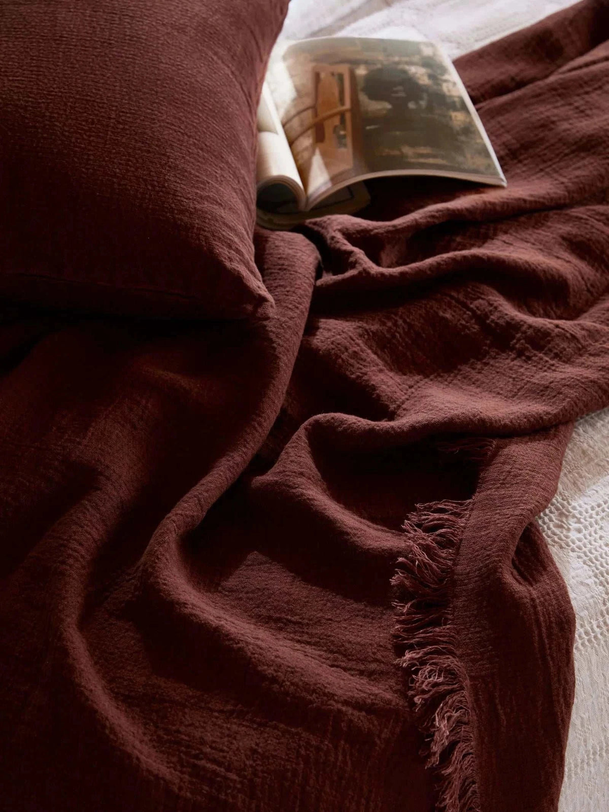 L&M Ava Large Square Cushion in maple color with crinkled linen texture and feather insert