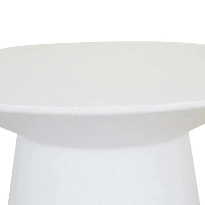 Globe West Livorno white round side table with fibrestone and solid resin, suitable for indoor and outdoor use