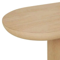 Globe West Seb Pedestal Side Table in natural oak with narrow oval top and cantilever design