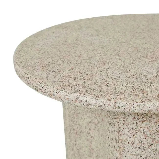 Artie Outdoor Wave Side Table in warm sand fibrestone with smooth rounded edges for outdoor use