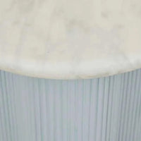 Artie Wave Ripple Side Table with powder blue ripple pillar base and white Carrara marble top