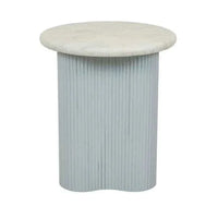 Artie Wave Ripple Side Table with powder blue ripple pillar base and white Carrara marble top