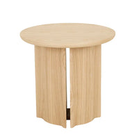 GlobeWest Leon Side Table in natural ash veneer with sculptural pillar base and demi-bullnose edges for elegant contemporary decor