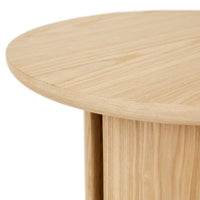 GlobeWest Leon Side Table in natural ash veneer with sculptural pillar base and demi-bullnose edges