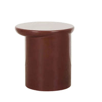 Petra Sphere Side Table in burgundy glaze with smooth pillar base, made from durable glass-reinforced concrete, ideal for modern outdoor spaces
