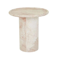Pippa Marble Side Table in Cream Rose with round bullnose-edge top and cylindrical marble base