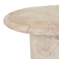 Close-up of GlobeWest Pippa Marble Side Table in Cream Rose with bullnose-edge and natural veining