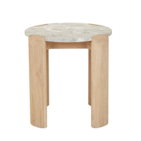 GlobeWest Willa Marble Side Table - Grey Marble - Light Oak