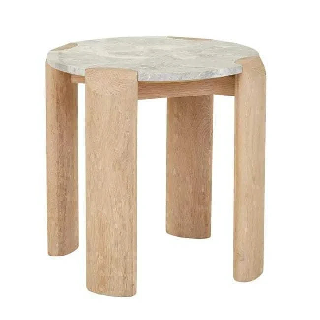 GlobeWest Willa Marble Grey marble round side table with light oak legs