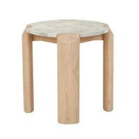 GlobeWest Willa Marble side table with grey marble top and light oak legs, round modern design