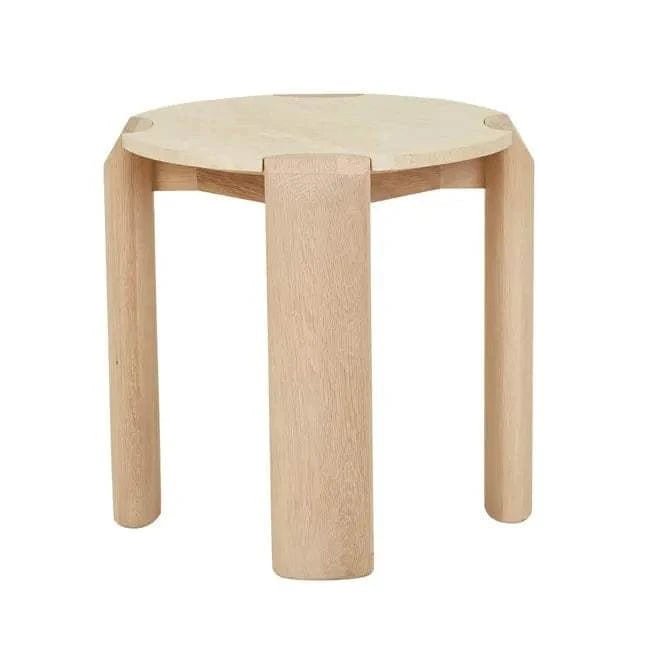 Globe West Side Tables GlobeWest Willa Side Table - Natural Travertine - Light Oak