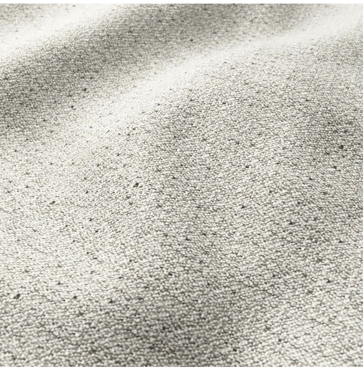 Close-up of Zaru Boucle Bench Mingle Mangle Fungi fabric upholstery showing textured boucle surface