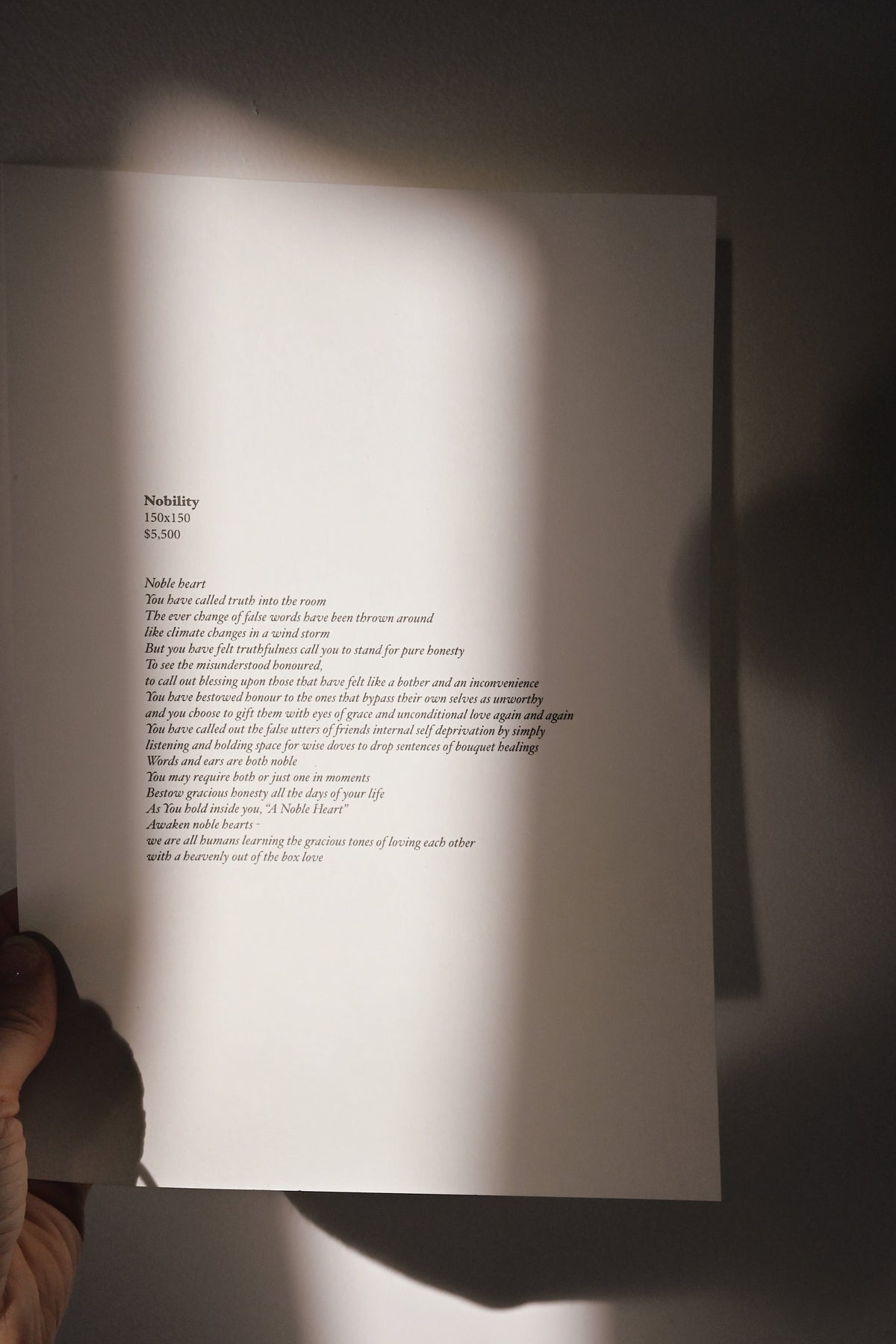 Nobility accompanying poem by Bonnie Gray
