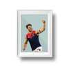 DG Designs Dom Gauci kids art print of Christian Petracca Melbourne FC AFL football player in sage green background, framed artwork