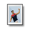 Framed Dom Gauci kids art print of AFL player Christian Petracca in Melbourne FC uniform with powder blue background
