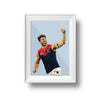 Dom Gauci Kids Art Print of Christian Petracca in Melbourne FC AFL football uniform, powder blue background, white frame