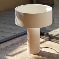POTT Lighting Terra Table Lamp in combo white with textured hand-crafted clay design and cylindrical shape