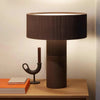 POTT Lighting Terra Table Lamp in combo chocolate with textured handmade clay design on wooden table