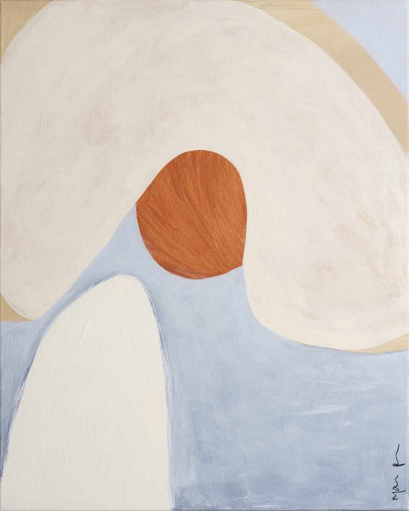 Marcia Priestley abstract fine art canvas print with organic forms and soft blue, cream, and rust tones