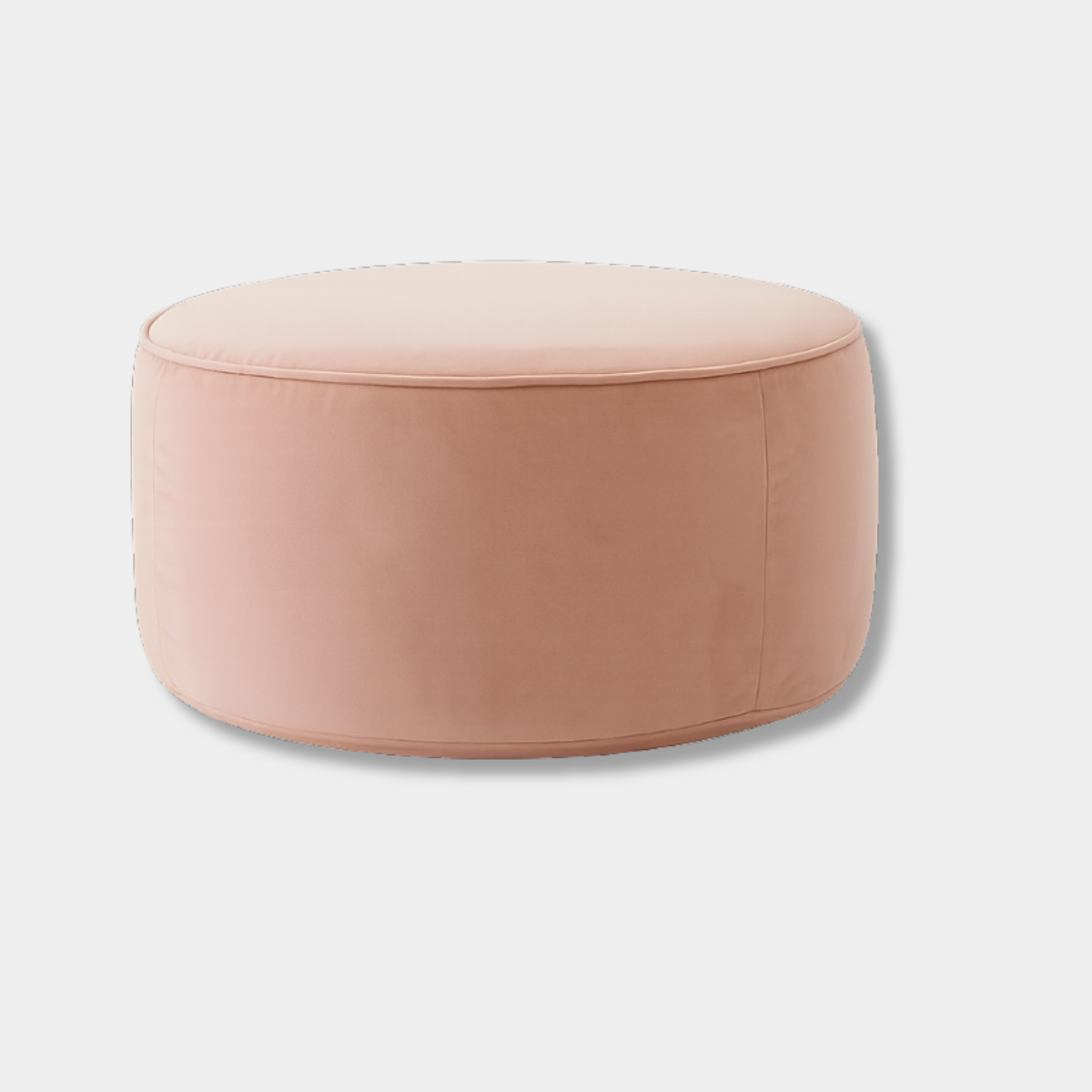 Blush velvet norsuHOME ottoman with self piping, round and soft, handmade in Australia.