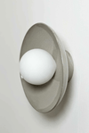 Robert Gordon Dish Wall Sconce ceramic hand glazed with white globe light mounted on wall