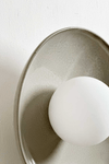 Robert Gordon Dish Wall Sconce ceramic light with hand-glazed finish and round frosted globe