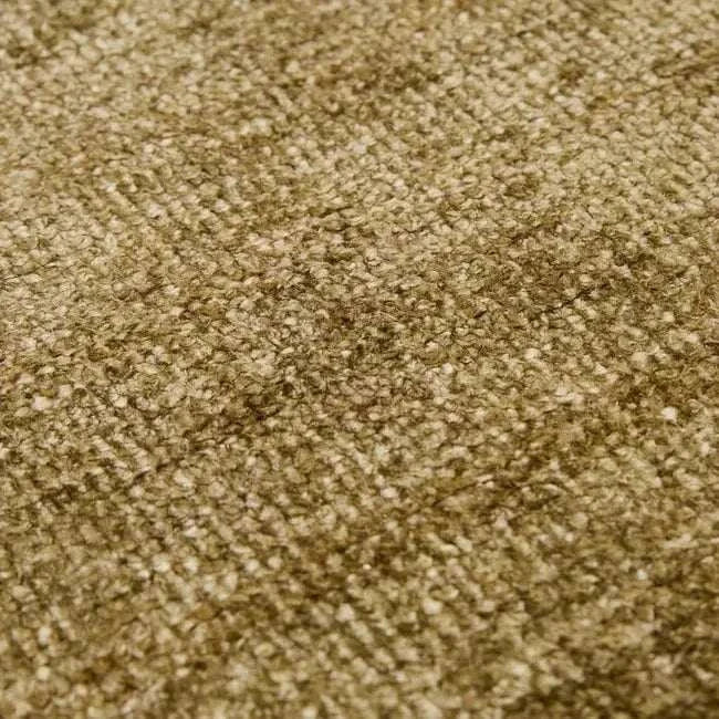 Close-up of GlobeWest Tepih Neptune Rug in olive with hand-woven wool, silk, and cotton texture