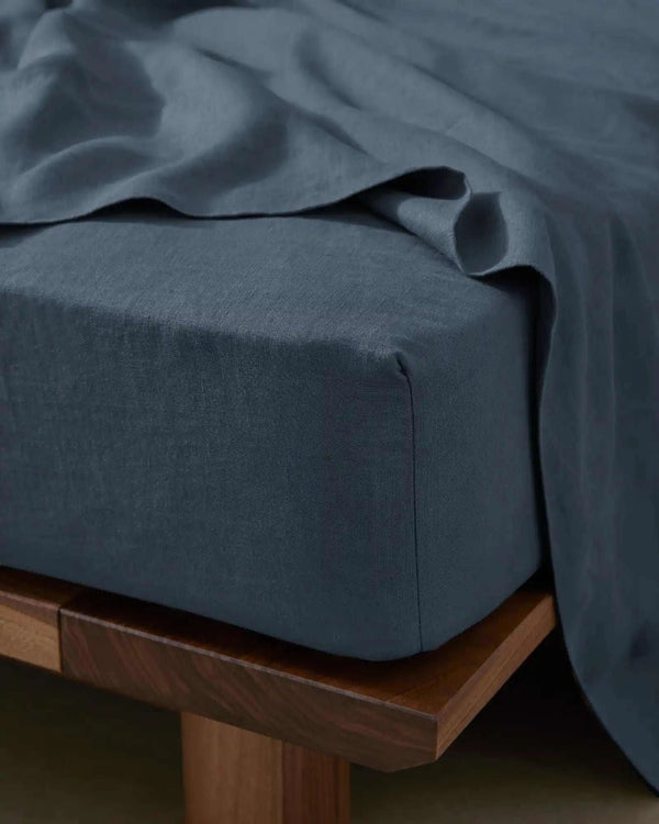 Weave Home Ravello fitted sheet, denim | Norsu Interiors