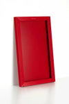 Red magnetic storyboard with powder-coated finish, compatible with Mustard Made lockers.