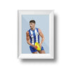 Framed digital art print of AFL player Harry Sheezel in North Melbourne FC uniform by DG Designs Dom Gauci