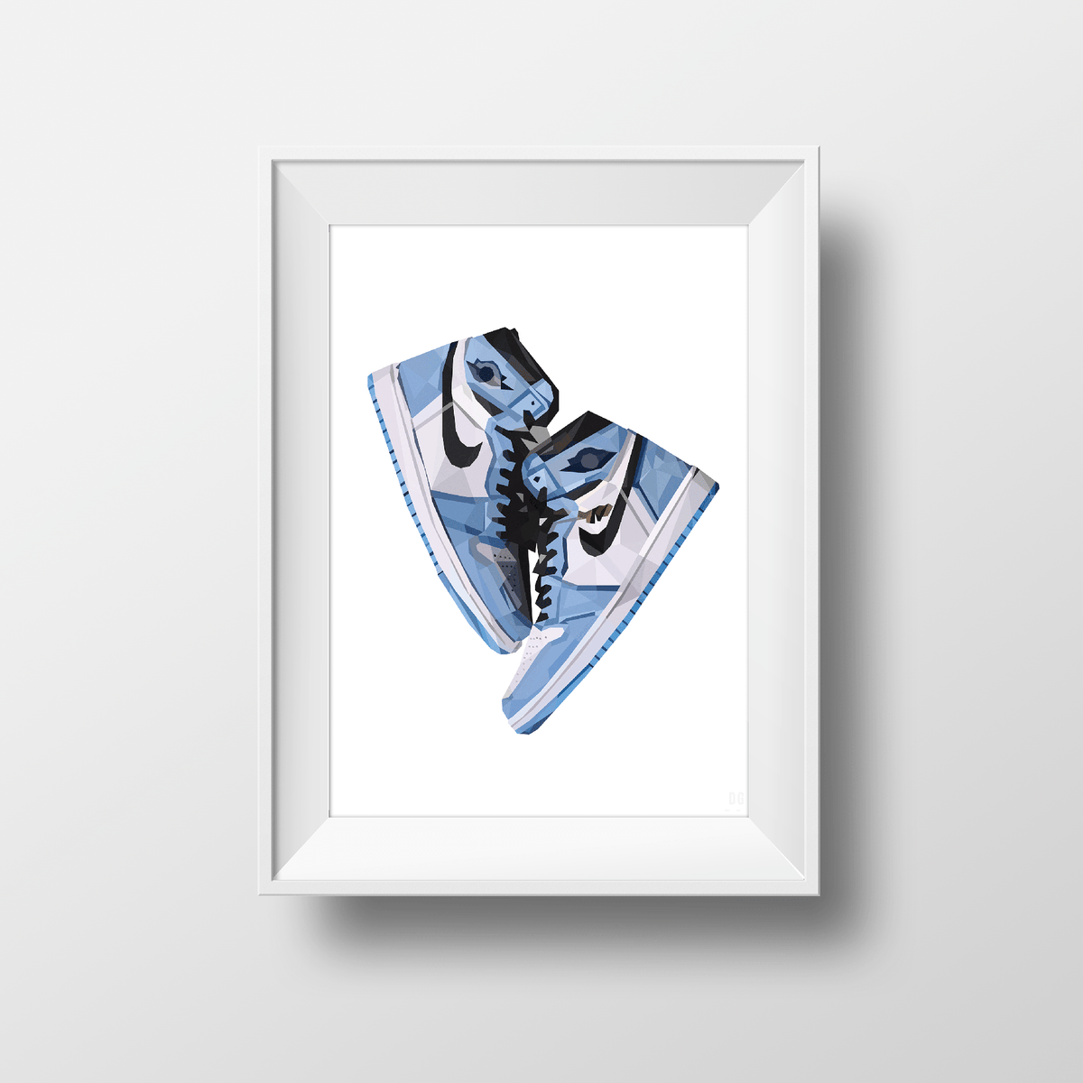 Sky High Sneaks blue kids art print by Dom Gauci framed in white 80x110cm