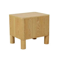 Natural ash GlobeWest Artie Open Bedside table with rounded pillar legs, 1 drawer and 1 open shelf, timber veneer finish