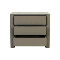 GlobeWest August 3 Drawer Bedside in Snowgum ash veneer with modern design and three spacious drawers.