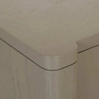 Close-up of GlobeWest August 3 Drawer Bedside in Snowgum ash veneer showing rounded corner detail