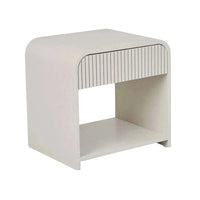 Bone ash veneer Globe Chloe Bedside table with curved edges, slatted drawer, and open shelf storage